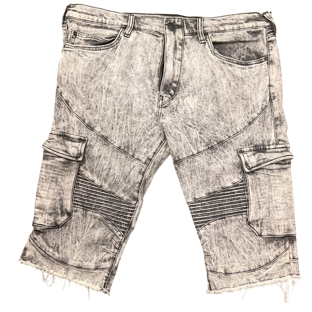 True Religion Rocco Shorts Mens 38 Gray Cargo Acid Moto Denim Streetwear Urban